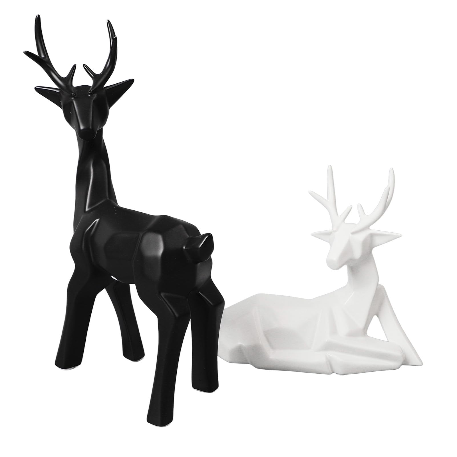 Sculpture élan en céramique et statuette de renne géométrique