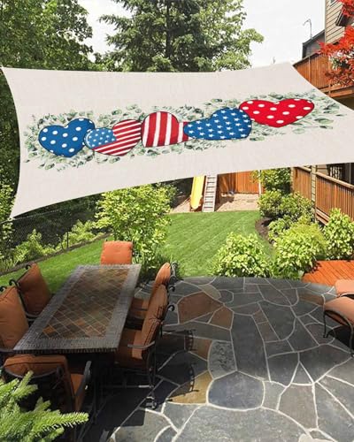 Boanket Sun Shade Sail 12' x 16', 4th of July Sun Blocking Shades Privacy Outdoor Covering, Red Blue Love Heart Eucalyptus Leaves Rustic Shade Cloth for Patio Deck Terrace Garden Lawns Beach Backyard