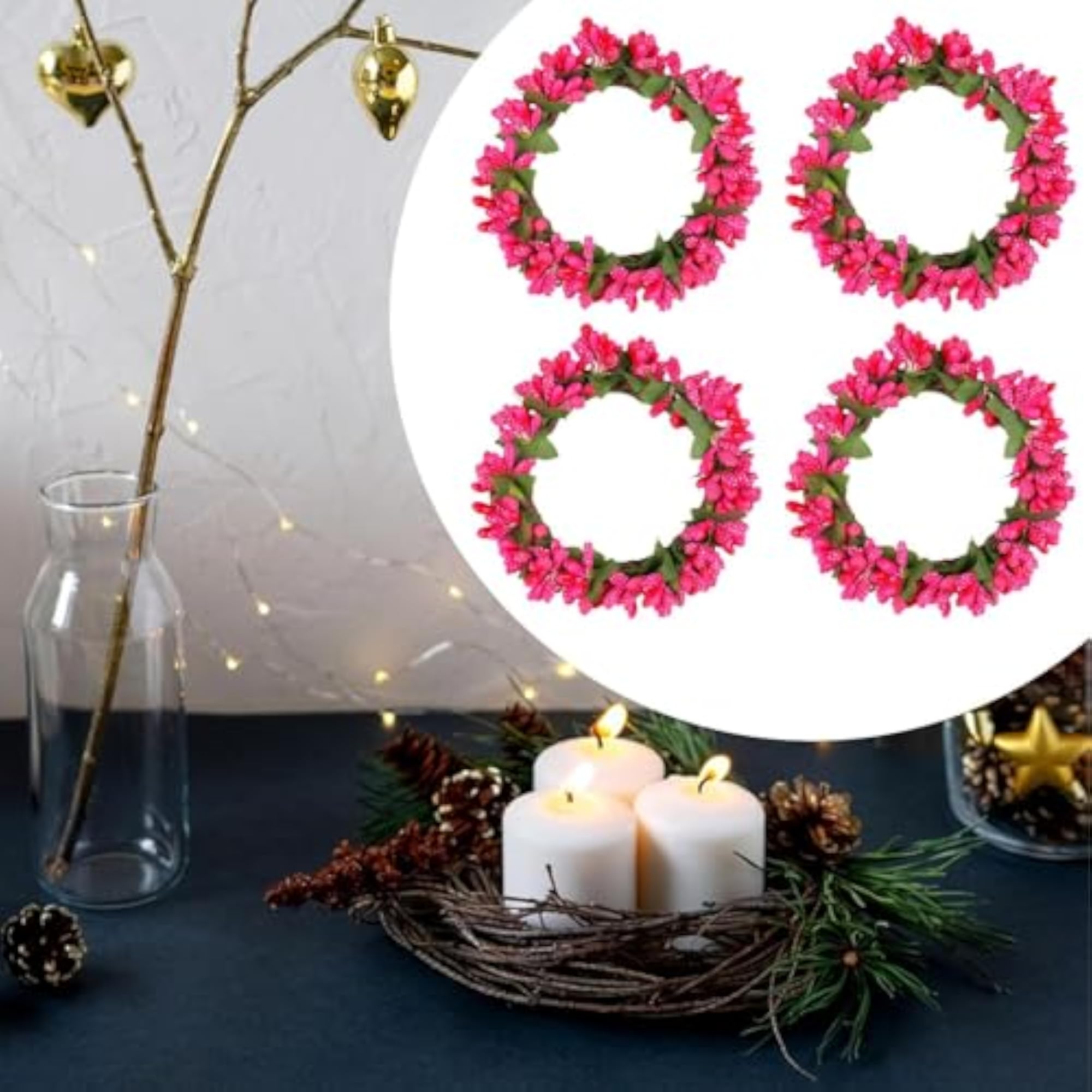 Christmas Candle Rings with Artificial Berries Wreath