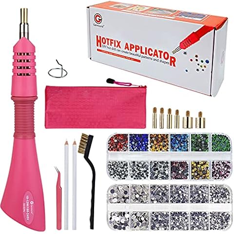 Hotfix Rhinestone Applicator, Genround Iron-on Hotfix Applicator Tool Wand Tool Set with 2 Boxes of Flat Back Gems Round Crystal Rhinestones/Storage Box/Tweezer/Gems Picking Pen for Clothes Shoes Card Cover