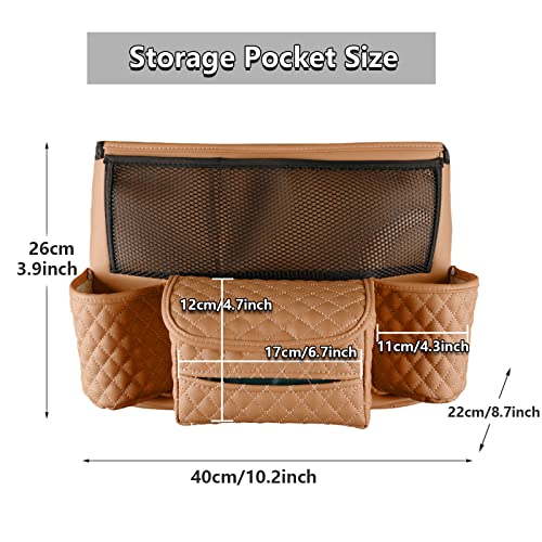 Abiphop Car Purse Holder Between Seats Car Handbag Holder With Cup Holder Plaid Pu Leather Large Capacity Car Pocket Handbag Holder With Visor Sunglass Holder Card (Brown) #TOP1
