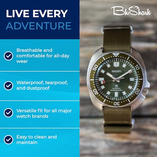 Image of BluShark - Original Collection Military-Style Waterproof Watch Strap, Fits All Timepiece Brands, Durable Nylon Wristwatch Accessories with Stainless Steel Buckle - 18mm, 20mm, 22mm & 24mm Watch Bands