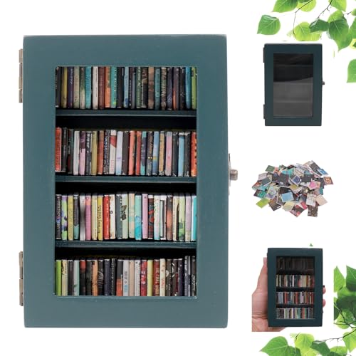 CLVTREBETO Anxiety Mini Bookshelf Ornament with 100pcs Mini Books | Miniature Bookshelf Decor |Shake Away Your Anxiety Book Library | Book Shelf for Doll House Home Office Decor (Blue)