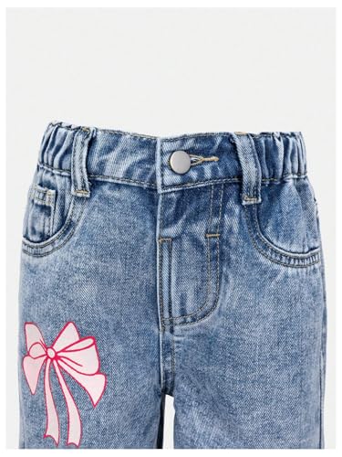 WDIRARA Toddler Girl's Cute Bow Graphic Baggy Jeans Elastic High Waist Wide Leg Denim Pants3