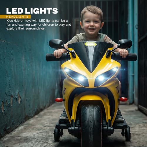 Image of Baybee R7 Baby Electric Bike for Kids with Foot Acceleration | Rechargeable Ride on Baby Bike with LED Lights & Music | Toddler Battery Operated Bike for Kids to Drive 1 to 3 Years Boys Girls (Yellow)
