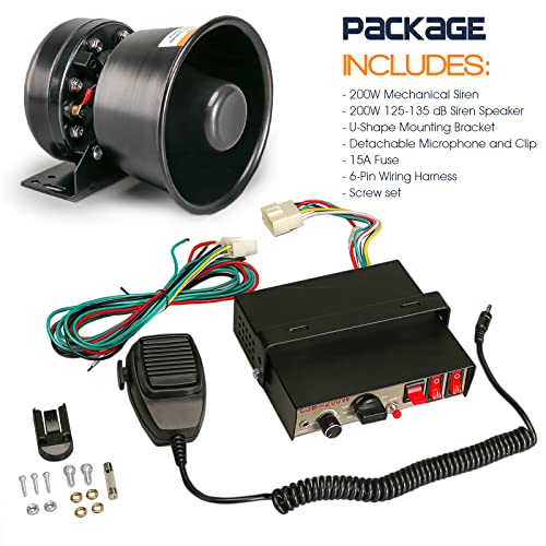 Booyu 12V 200W 9 Tones Police Warning Emergency Siren Pa System [Black Steel Speaker][125-135Db][Handheld Microphone][Hands-Free][2 X 10A Switches] For Firefighter Ambulance Vehicles Truck Suv Atv Utv #TOP1