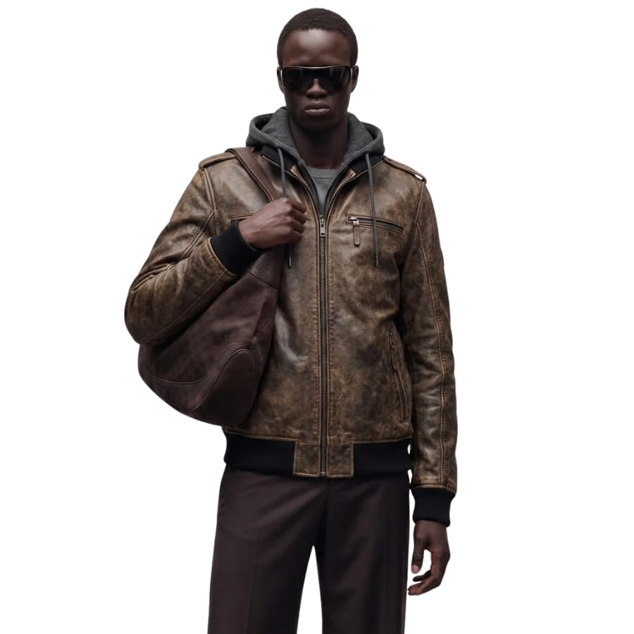 Chaqueta biker de cuero anilina vintage para hombre miniatura 3