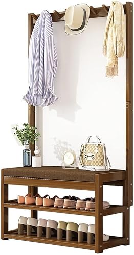 MYUYEE Shoe Rack Made Of Bamboo Shoe Rack With Seat Coat Rack Clothes Rack Upholstered Bench For The Entrance Area For Entrance Area Hallway Living Room(80Cm)