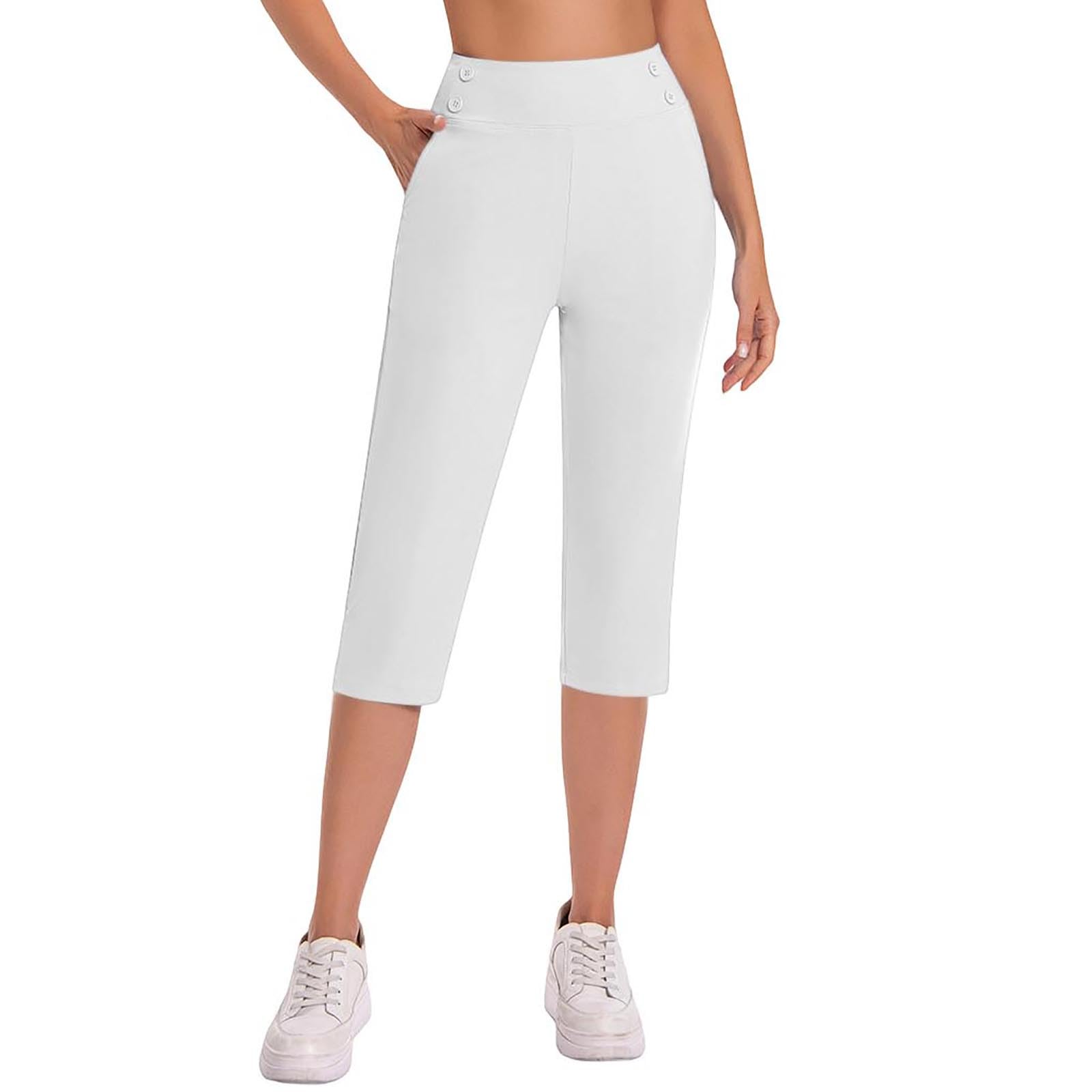 Caprihose Damen Yogahose 3/4-Hosen mit Taschen Bauchkontrolle Workout Arbeitshose Jogginghose Sporthose Frauen Baumwolle Sweatpants Slim Fit Freizeithose Trainingshose