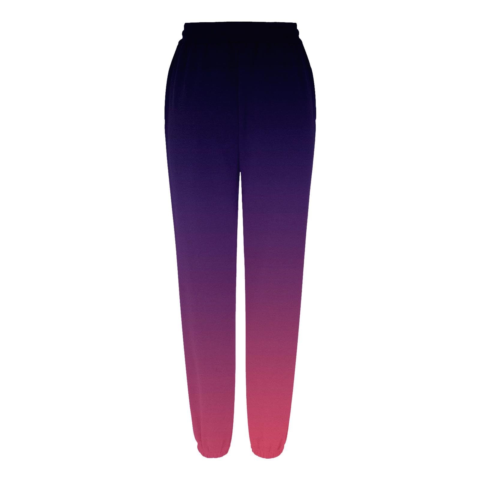 Pantalon de survêtement ample pour fille - Couleur dégradée - Taille élastique - Pour le sport - Avec poches - Pour l'école, l'entraînement athlétique - Avec cordon de serrage, violet foncé, 9-10 ans