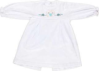 بابيلون فستان قطن باكمام طويلة مطرز على شكل قلب للبنات حديثي الولادة - ابيض