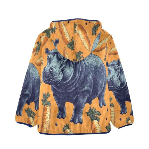 Hippo Orange Carrots Toddler Fleece Jacket Girl Boys Hooded Fleece Jacket Coat Warm Outwear Zip-up 3-10T2