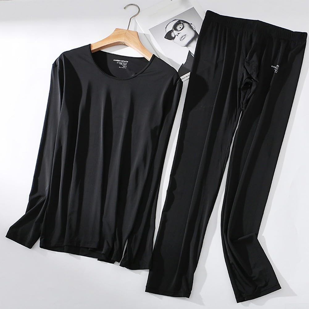 Herren-Unterhosen-Set, lässig, Eisseide, weiches Langarm-Top und Hose für alle Jahreszeiten