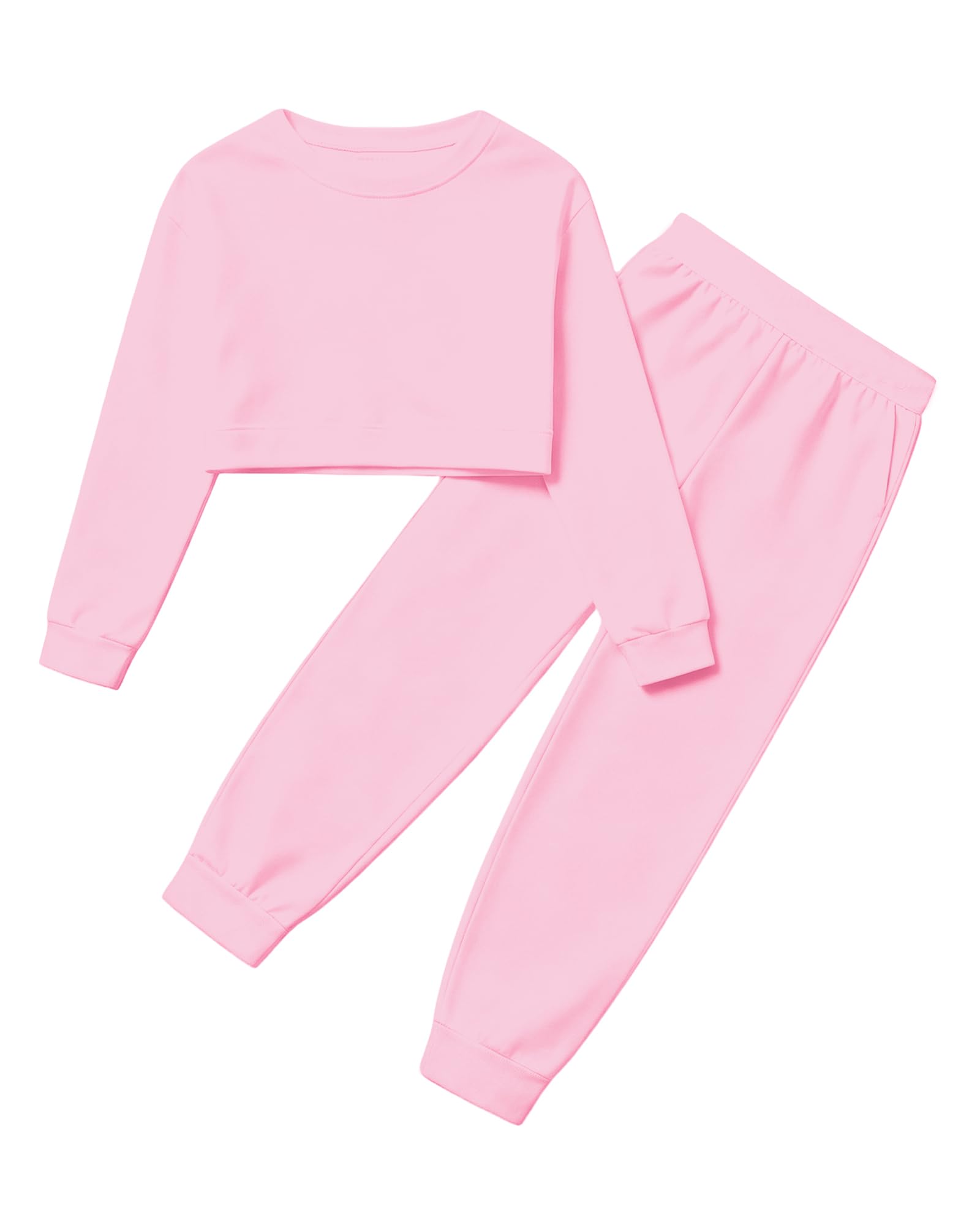 Betusline Girls 2 Piece Outfits Girls Cropped Sweatsuit Pants Outfit Clothes Set, 4T-14 Years