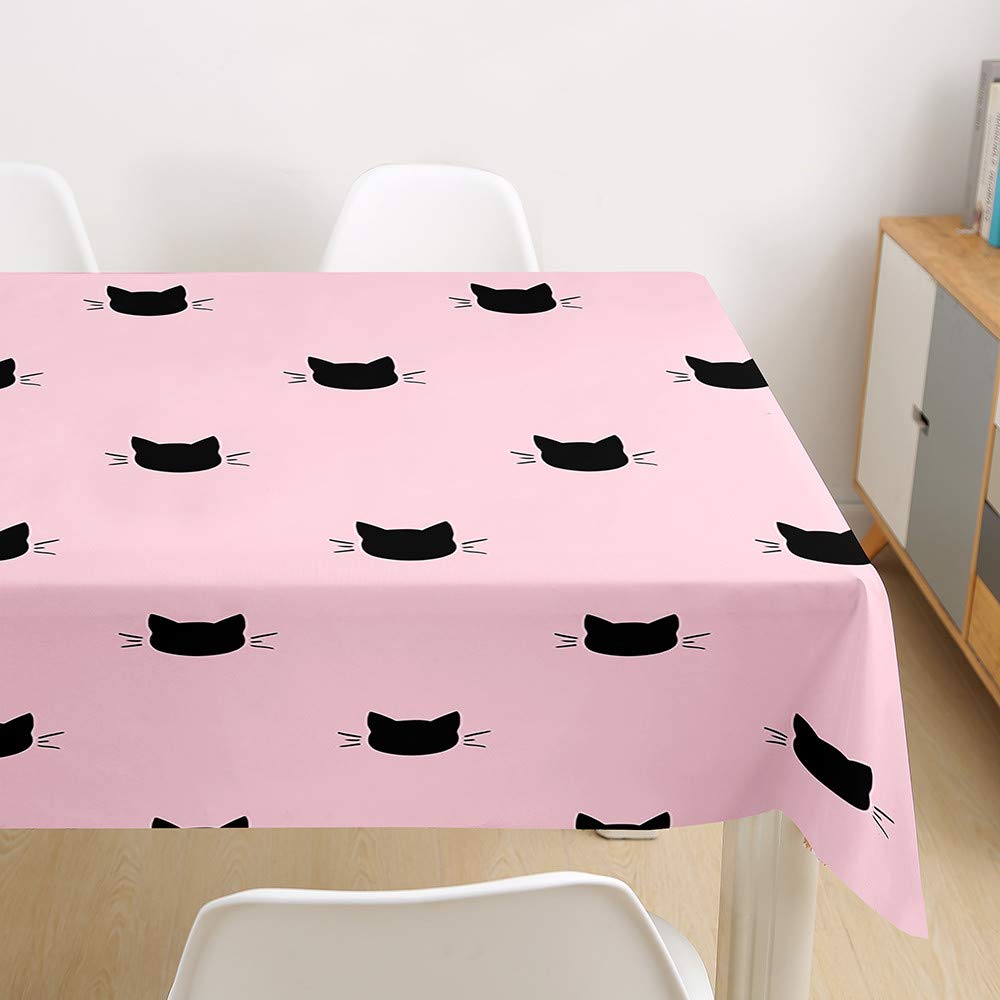 Morbuy Pink Kitten 3D Cat Tablecloths Rectangular, Waterproof Table Cloth Wipeable Stain-Resistant Oil-Proof Table Cover For Home Dining Garden Party (,140X180cm)
