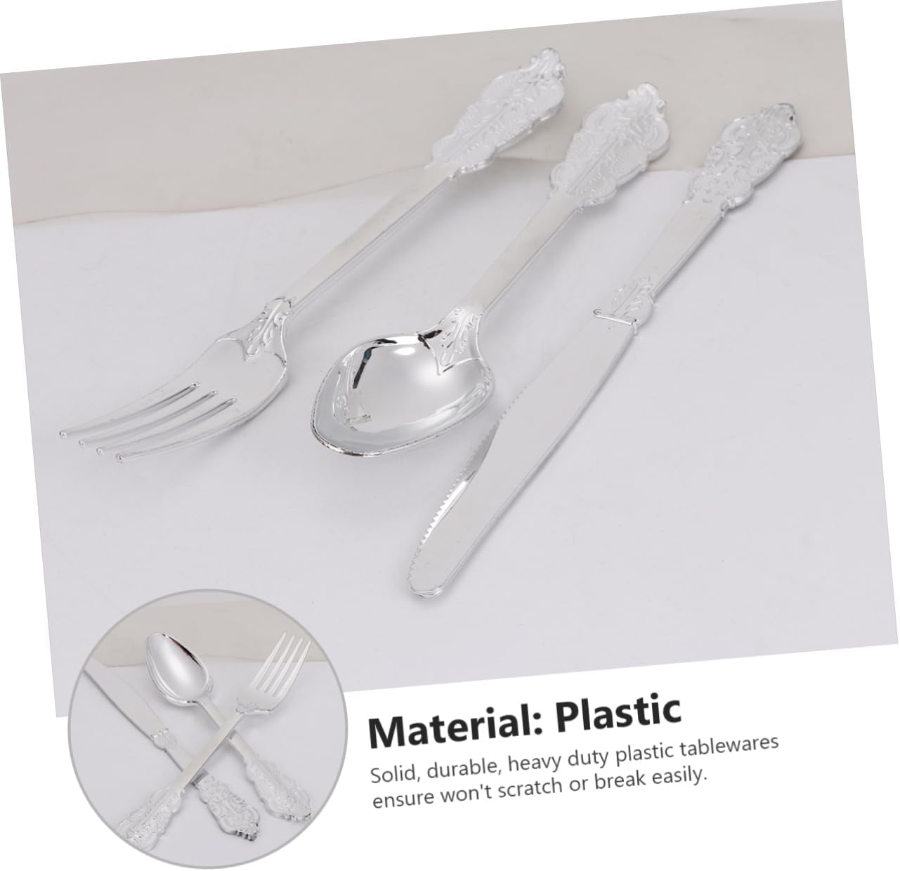 FRCOLOR 12Pcs Plastic Cutlery Silver Household Silverware for Parties Weddings Banquets Easy Clean Dinning Table Accessories Multipurpose Forks Spoons Knives