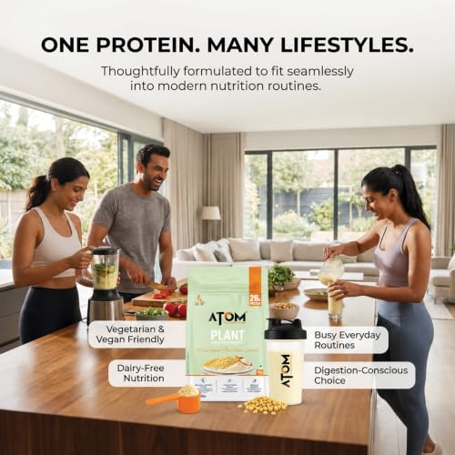 Image of AS-IT-IS ATOM Plant Protein Complex, 26g Protein, 1Kg, Mango Fusion - Clean, Easy to Digest | Complete Protein with Added Amino Acids, Ashwagandha & DigeZyme