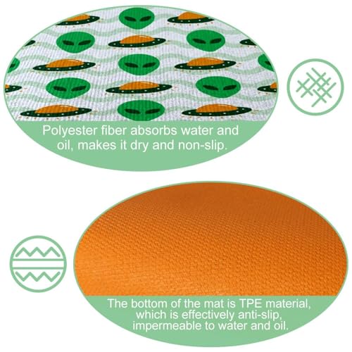 Tapis de cuisine antidérapants lot de 2 absorbants motif extraterrestre vert - 6