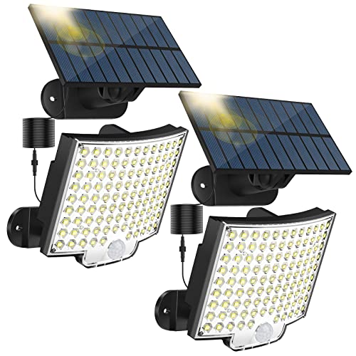 Kingband Solar Lights Outdoor, 106 LED Solar Motion Sensor Lights, IP65 Solar Motion Lights Outdoor Waterproof, 120° Lighting Angle, Led Solar Security Wall Lights, with 16.5ft Cable-2 Pack