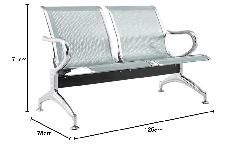 Banco de 2 plazas en acero 125x71x78H plateado para sala de espera – Fbasic | Banco con reposabrazos | Airport