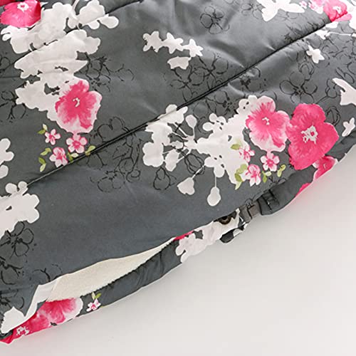 Girls Winter Coat Jacket Hooded Kids Toddler Floral Print Parka Outwear Thick Warm Cotton Puffer Hooded Outerwear (Grey, 8-9 Years)3