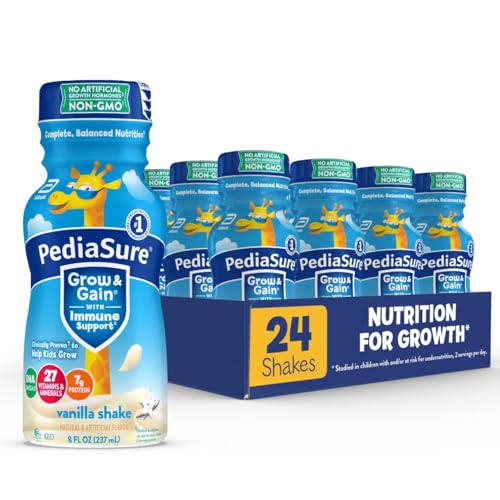 PediaSure Grow & Gain with Immune Support, 27 Vitamins & Minerals for Kids, 7g Protein, Non-GMO, Gluten-Free, Vanilla, 8-fl-oz Bottle, Pack of 24