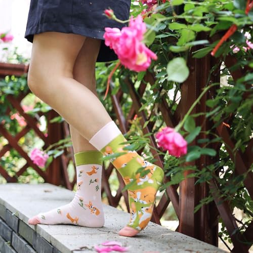 Image of 2 Pairs Cartoon Animal Crew Socks Fun Cotton Mid Calf Socks for Women