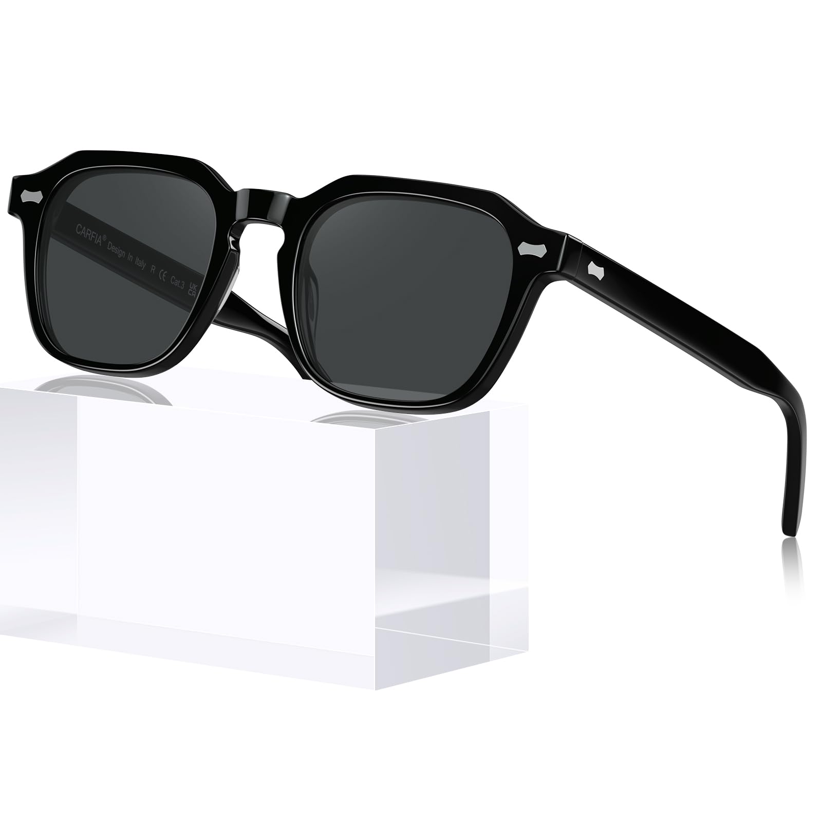 CARFIA Acetate Polarized Sunglasses for Men Retro Square Shades CA5405 | Handcrafted Non-Fading Acetate, Anti-Glare, UV400, Classic Timeless Design - Medium Face Fit, Ideal for Driving, Gifting