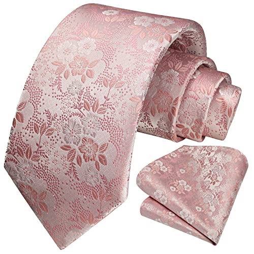 Image of HISDERN Men Floral Ties Woven Classic 3.4 inch Necktie Set Formal Tie Pocket Square for Wedding with Handkerchief Gift Box