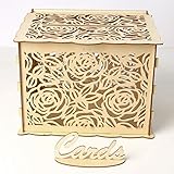 ChezMax Wedding Card Box with Lock DIY Gift Card Holder Box Wooden Hollow Money Box for Wedding...