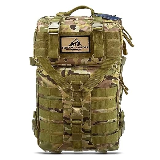 BUSHCRAFT LIFESTYLE Sac à dos tactique militaire, Sac d'assaut militaire, Grande capacité 45L, Randonnée Camping Trekking Chasse (Camouflage Sable)