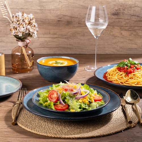 Image of GBHOME Dinnerware Sets For 6, 24Pcs Stoneware Plates and Double Bowls Sets, Dishwasher&Microwave Safe