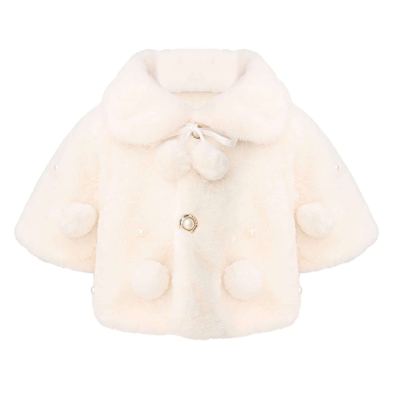 YiZYiF Cappotto in Finta Pelliccia Sintetica Giacca per Bambina Neonata Invernale Capispalla Giubbotto Largo a Maniche Lunghe con Pompon Elegante Mantello Poncho Outwear