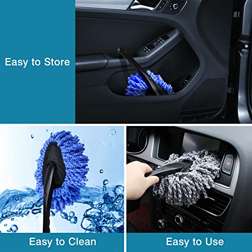 Yeewayveh Car Duster Brush, 2 Pack Microfiber Scratch Free Car Dash Duster, Multipurpose Mini Car Dusters Interior Cleaning Brush Kit, Vehicles Motorcycle And Home Detailing Brush Set, Blue & Gray #TOP5