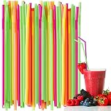 Plastic Drinking Straws Neon Straws - 200 Pack Colorful Cocktail Straws Disposable - Extra Long Stra