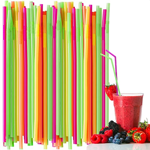 Plastic Drinking Straws Neon Straws - 200 Pack Colorful Cocktail Straws Disposable - Extra Long Straw Reusable Straws Bulk - 17" Drinking Straws Flexible Twisty Bendy Straws Drinking Assorted Colors #TOP1