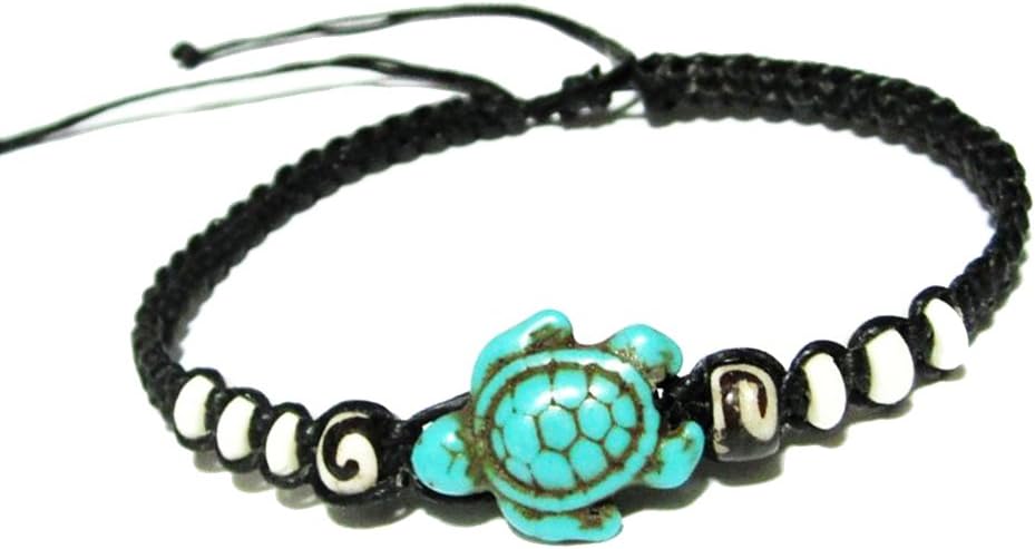 HawaiianCraftier Sea Turtle Bracelet - Artificial Turquoise Tortoise Macrame Adjustable Wristband for Women