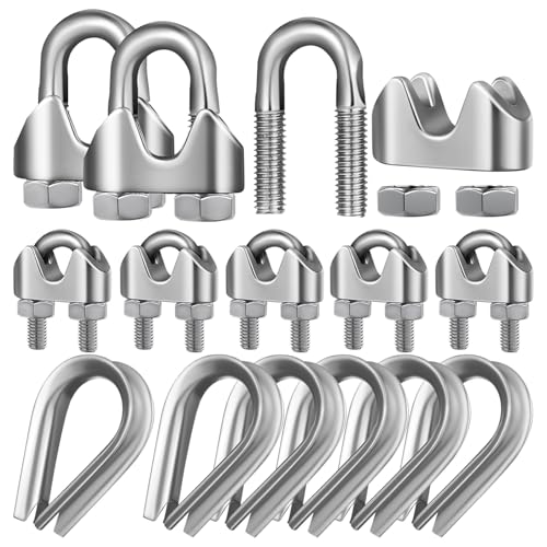 SOLUSTRE 14 Pcs Wire Rope Clamps Cable Clamp Wire Rope Clips Cable Clips Stainless Steel Fastener Cable Clamps M8