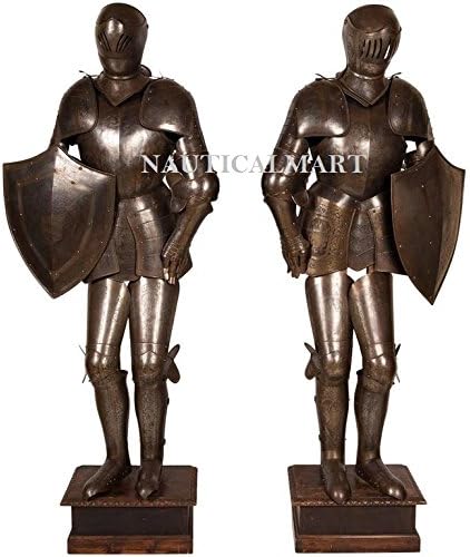 NauticalMart Knight Suit of Armor Life-Size Etched Iron Full Plate Armour with Shield