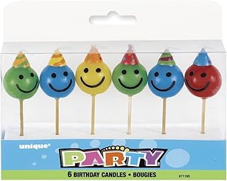 Happy Face Pick Multicolor Birthday Candles - 5.5", 6-Piece Set - Perfect Design for Fun & Cheerful Celebration