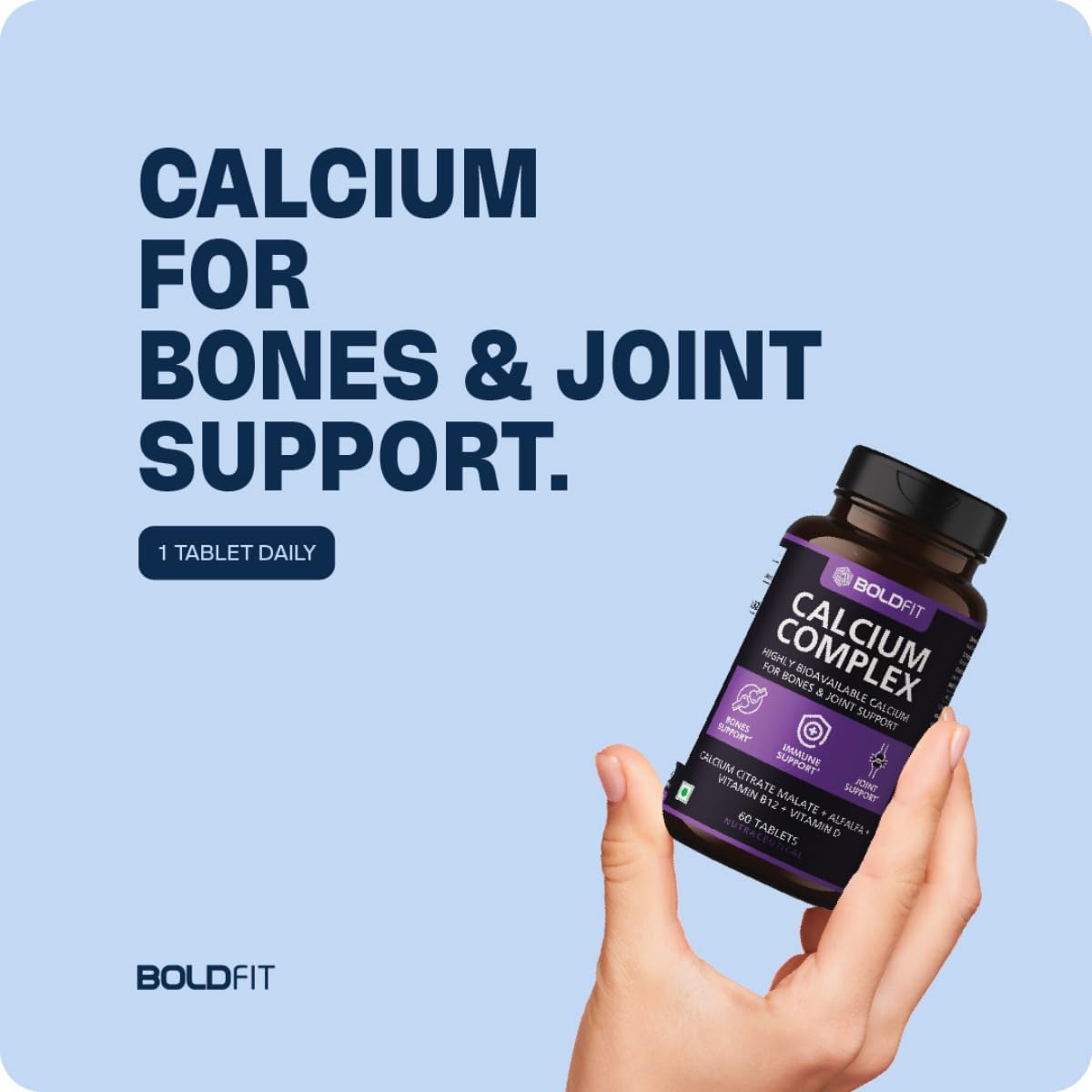Boldfit Calcium Citrate Tablets 1000 mg with Magnesium & Zinc for Women and Men | Calcium Supplement with Vitamin D3 for Bone, Joint & Muscle Support | 60 Tablets 3
