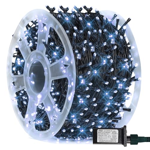 FUNPENY 164FT 500 LED Christmas Indoor Outdoor Decorative String Lights, 8 Modes Waterproof LED Fairy Light with Remote for Christmas Party Wedding Garden Home Decoration (White)