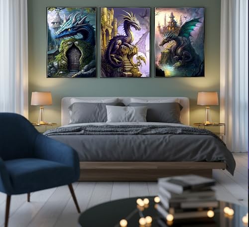 FJKLRP 3pcs Fantasy Dragon Canvas Wall Art 16x24 inches Unframed by FJKLRP - Used condition - Image 4