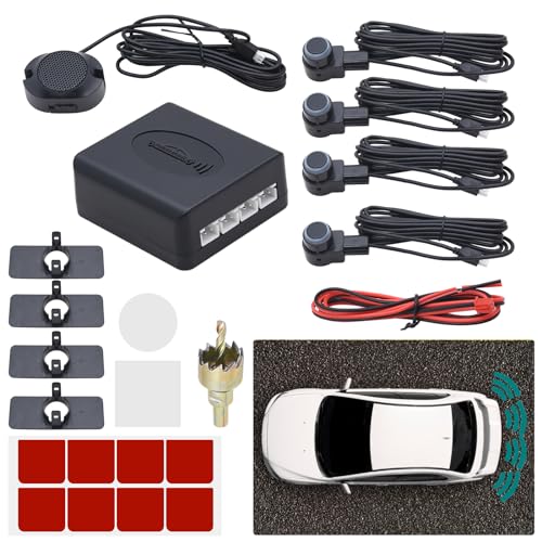 KAOLALI Sensor Coche Aparcamiento Universal 4 Sensores Kit sensores Aparcamiento Coche Sistema de Sensor de Estacionamiento, Kit de Alarma de Audio de Marcha Atrás (Negro)