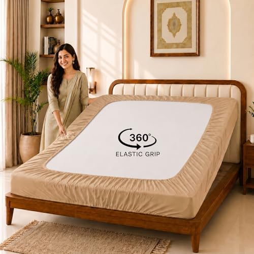 Image of Glassiano Cotton Feel Terry Ultra Soft Waterproof Mattress Protector | Breathable - Hypoallergenic Mattresses Cover with Elastic Strap for King Bed (72x84 inch|6x7 feet, Beige - Pack of 1)