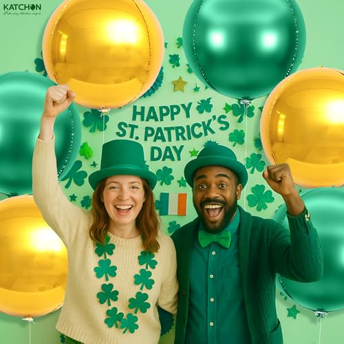 Image of KatchOn, Green and Gold Foil Balloons - 22 Inch, Pack of 6 | Gold Mylar Balloons for Graduation Decorations 2026 | Mardi Gras, Fiesta Party Football, Jungle, Safari Party Decorations