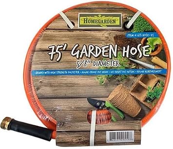 HOMEGARDEN 75 Light Duty Green Garden Hose | 5/8" Diameter | Nylon Core Reinforcement | Solid Brass Couplings | Durable and Lightweight for Lawn and Garden