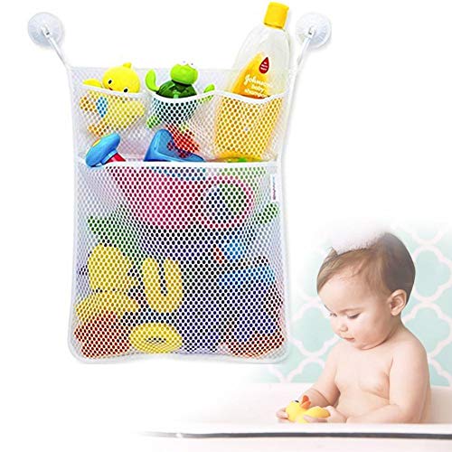 YiMing - Organizador de juguetes para baño con red de malla, para almacenamiento de juguetes, con múltiples bolsillos y ventosas fuertes Cover