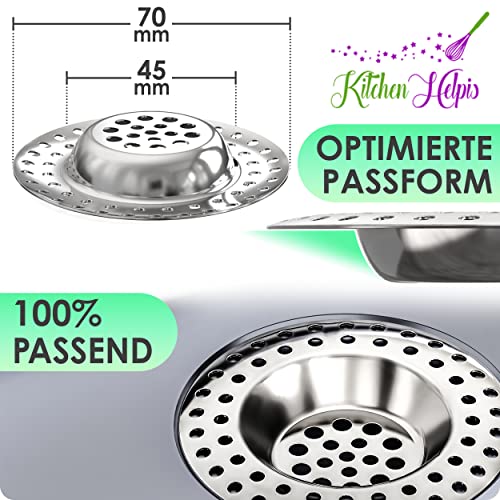 Kitchen Helpis® 2X Abflusssieb ALLE ABFLÜSSE 14g, Haarsieb Dusche rostfreier Edelstahl, Abflussieb Dusche schnell ablaufend, Haarsieb verhindert wegschwemmen, Sieb für Spülbecken einfach zu reinigen