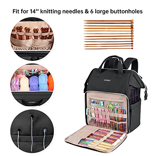Knitting Bag Backpack,Leudes Yarn Storage Organizer Large Crochet Bag Tote Mother's Day Gift Yarn Holder Case For Carrying Projects, Knitting Needles, Crochet Hooks And Other Accessories (Black) #TOP2